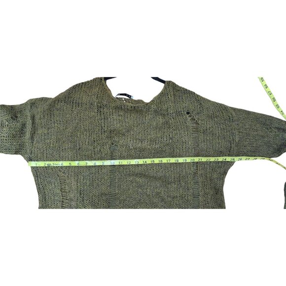 ZARA Distressed Knit Sweater Women’s Sze L Olive GreenLoose Open Weave Wool Boho - Picture 10 of 15